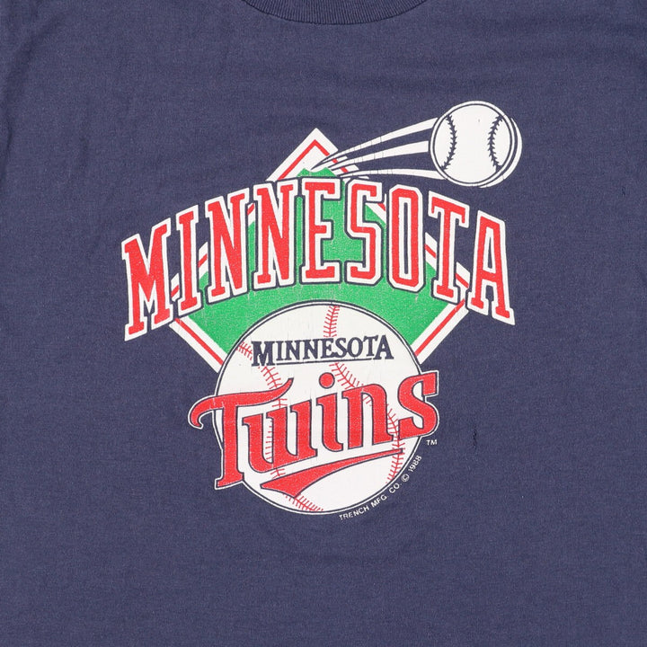 Vintage 1980'S TRENCH MLB MINNESOTA TWINS Minnesota Twins Sports Print T-Shirt, Made in USA, Women's Size Large polyester navy blue type Vintage Second Hand