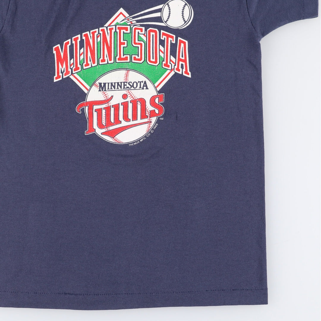 Vintage 1980'S TRENCH MLB MINNESOTA TWINS Minnesota Twins Sports Print T-Shirt, Made in USA, Women's Size Large polyester navy blue type Vintage Second Hand