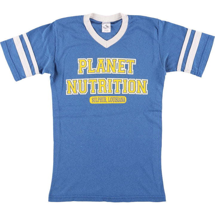 90s-00'S Augusta Planet Nutrition V-neck advertising T-shirt, women's size small cotton blue type Vintage Second Hand