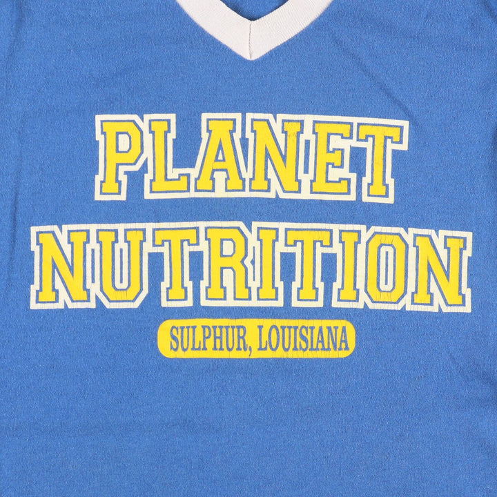 90s-00'S Augusta Planet Nutrition V-neck advertising T-shirt, women's size small cotton blue type Vintage Second Hand
