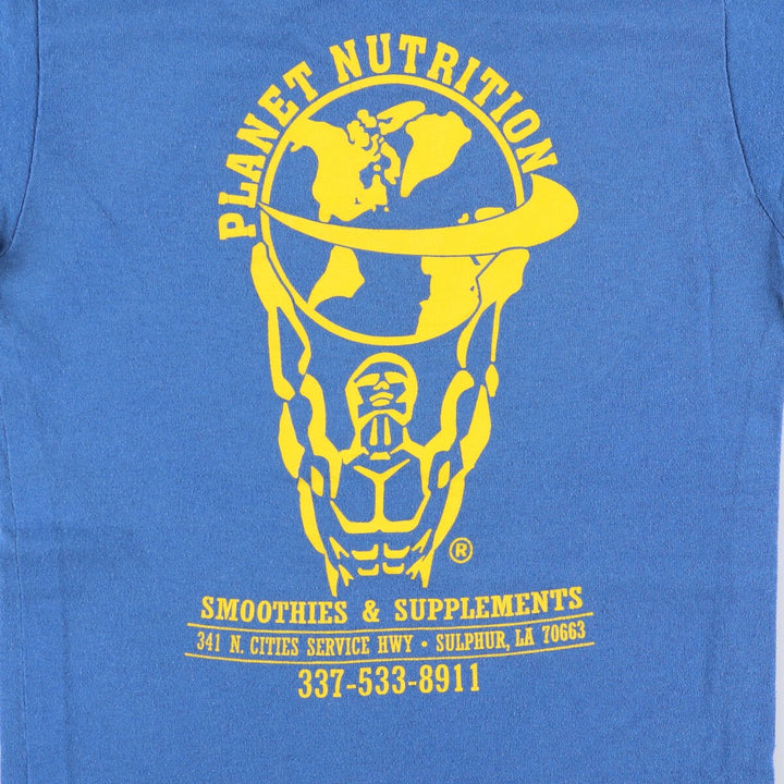 90s-00'S Augusta Planet Nutrition V-neck advertising T-shirt, women's size small cotton blue type Vintage Second Hand