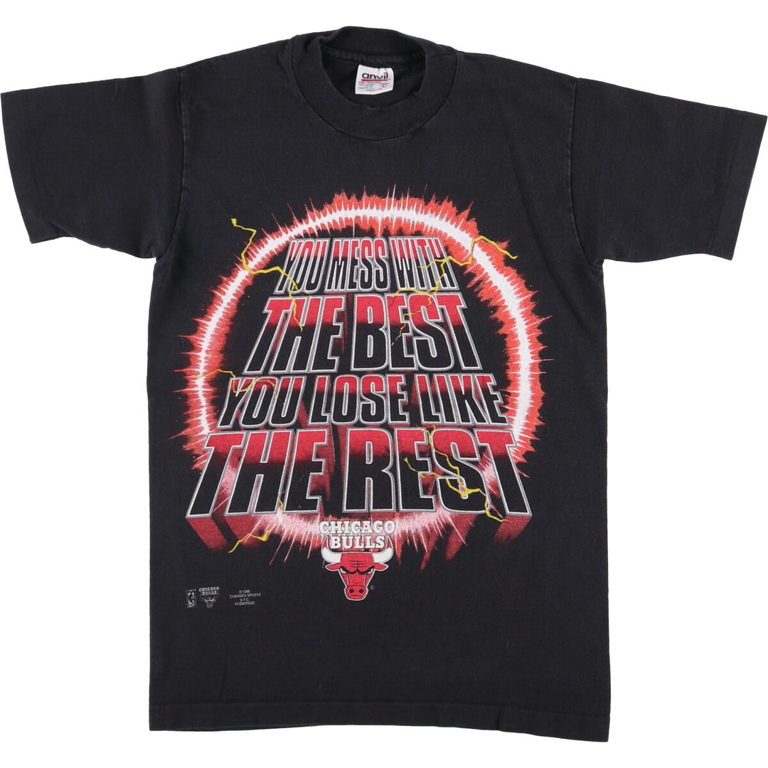 Vintage 90'S Anvil NBA Chicago Bulls Sports Print T-Shirt, Made in USA, Women's Size Large cotton black type Vintage Second Hand