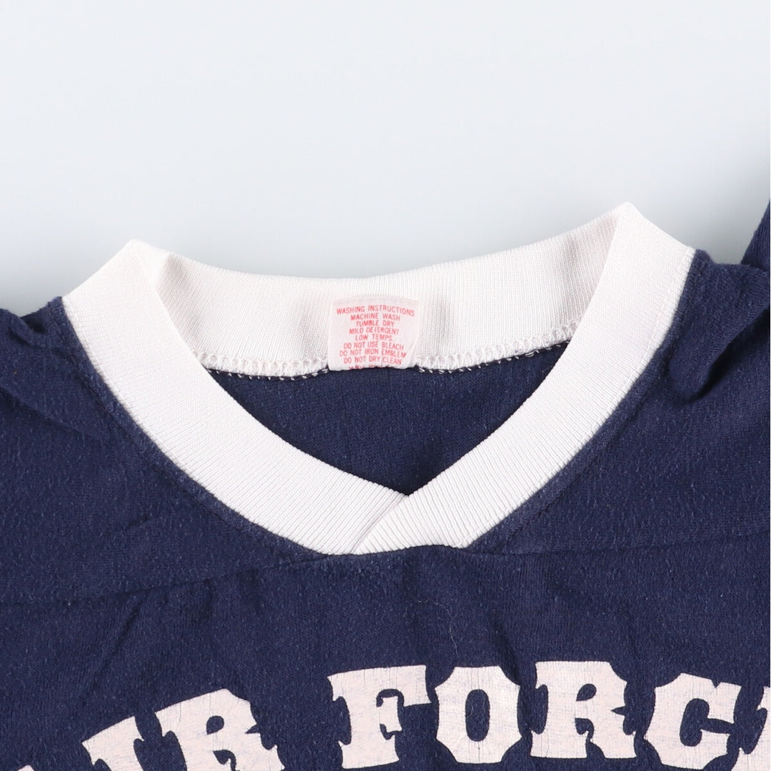 Vintage 1980'S Collegiate Pacific V-neck football T-shirt, Made in USA, Men's Size Small acrylic navy blue type Vintage Second Hand