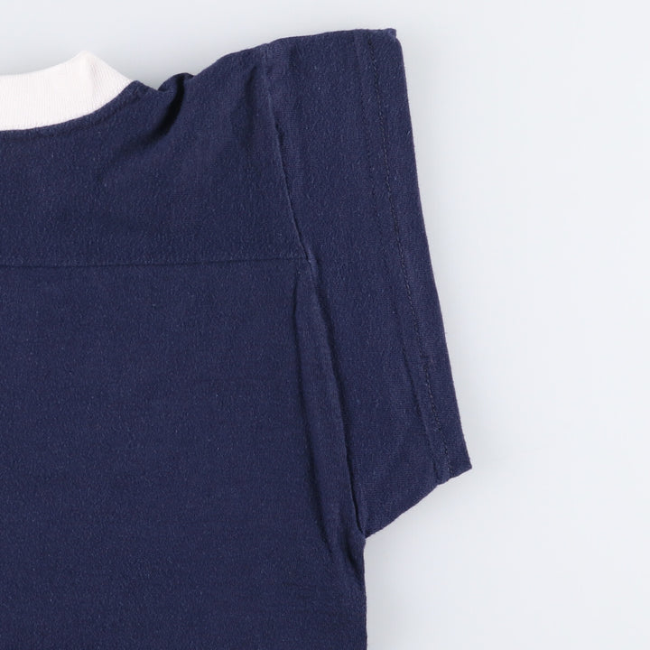 Vintage 1980'S Collegiate Pacific V-neck football T-shirt, Made in USA, Men's Size Small acrylic navy blue type Vintage Second Hand