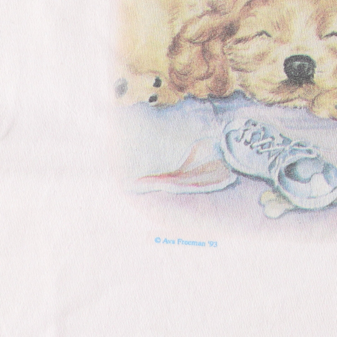 Vintage 90'S BLUE WAVE dog print T-shirt, made in the USA, size M, men's cotton white type Vintage Second Hand