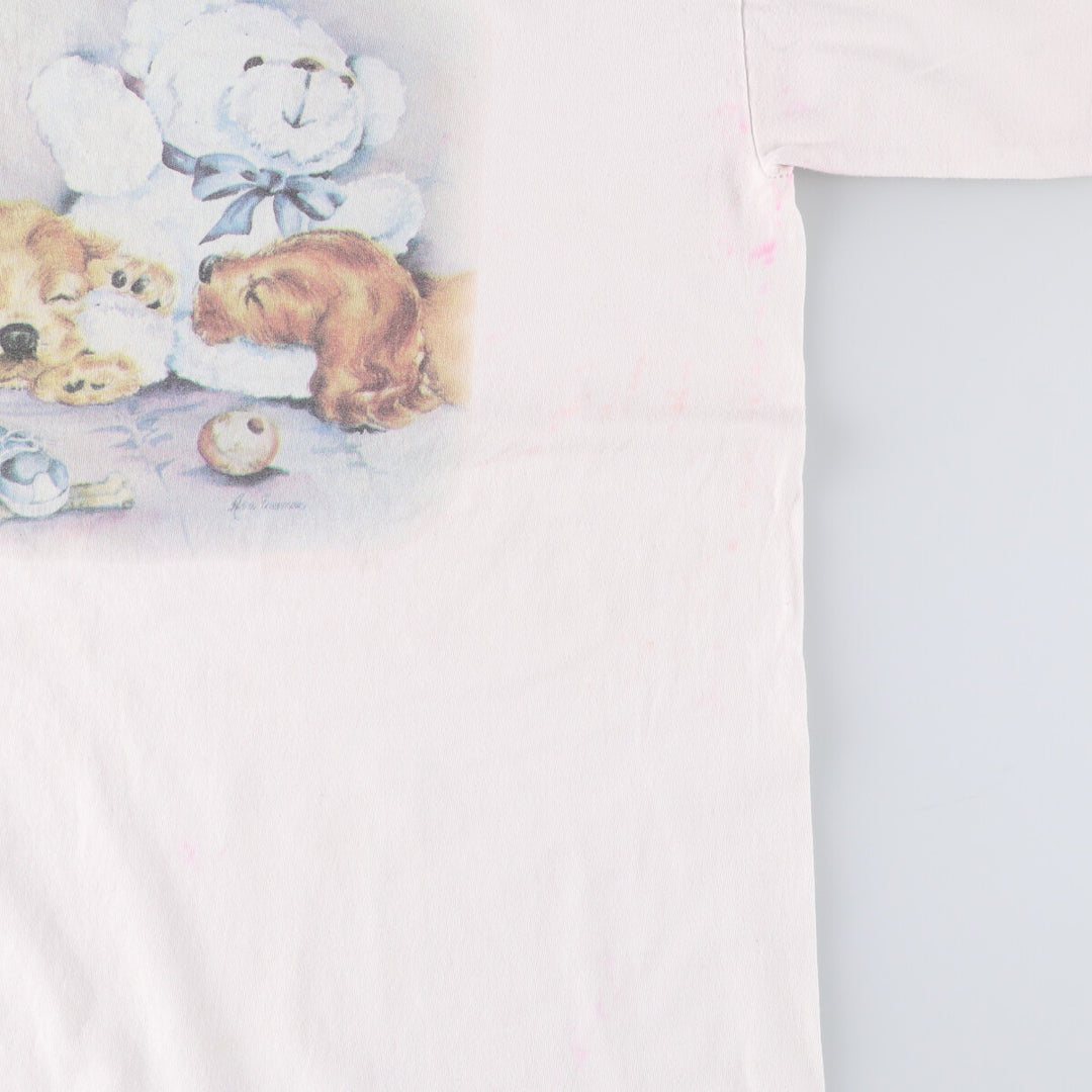 Vintage 90'S BLUE WAVE dog print T-shirt, made in the USA, size M, men's cotton white type Vintage Second Hand