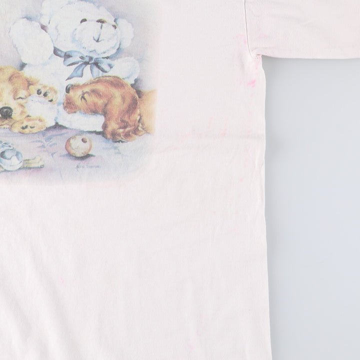 Vintage 90'S BLUE WAVE dog print T-shirt, made in the USA, size M, men's cotton white type Vintage Second Hand