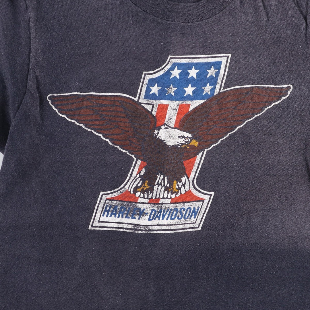 Vintage 1980'S Hanes Triangle Tag Eagle Harley-Davidson Motorcycle T-Shirt, Men's Size Small cotton black type Vintage Second Hand
