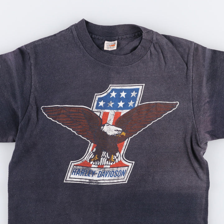Vintage 1980'S Hanes Triangle Tag Eagle Harley-Davidson Motorcycle T-Shirt, Men's Size Small cotton black type Vintage Second Hand