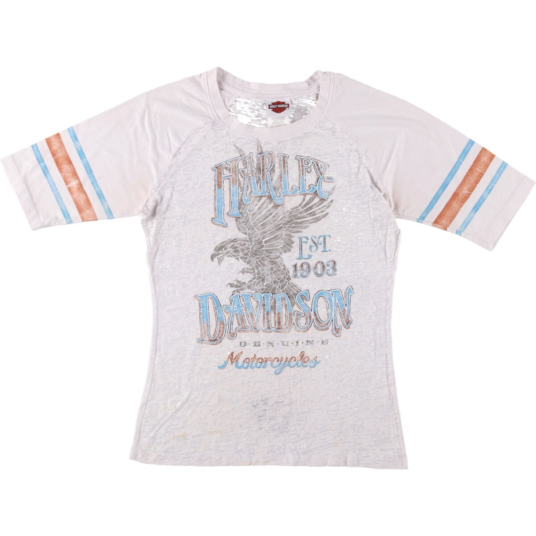 Harley-Davidson Eagle Pattern Motorcycle T-Shirt, Made in USA, Women's Size Medium cotton white type Vintage Second Hand