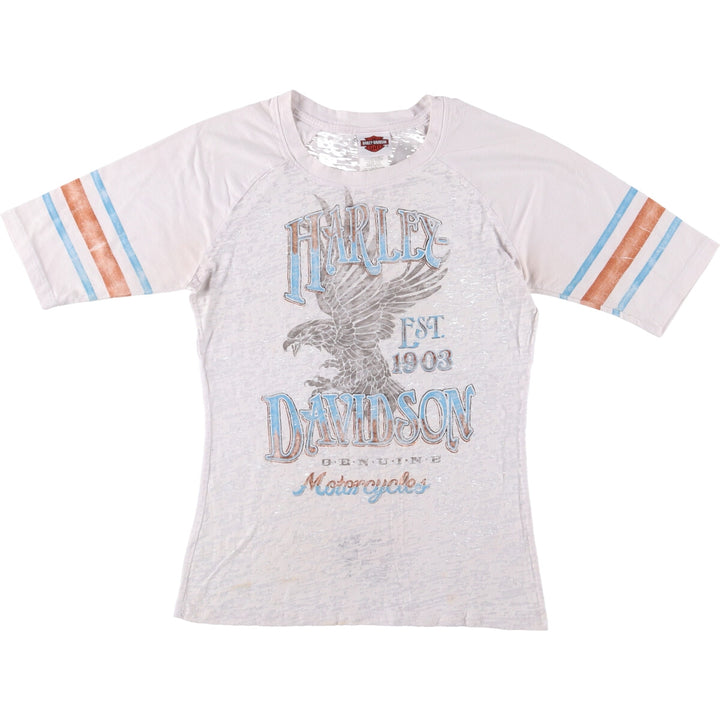 Harley-Davidson Eagle Pattern Motorcycle T-Shirt, Made in USA, Women's Size Medium cotton white type Vintage Second Hand