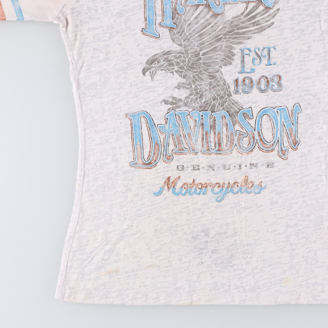 Harley-Davidson Eagle Pattern Motorcycle T-Shirt, Made in USA, Women's Size Medium cotton white type Vintage Second Hand