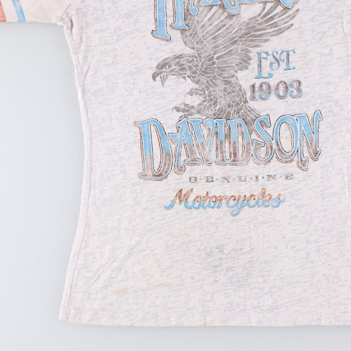 Harley-Davidson Eagle Pattern Motorcycle T-Shirt, Made in USA, Women's Size Medium cotton white type Vintage Second Hand