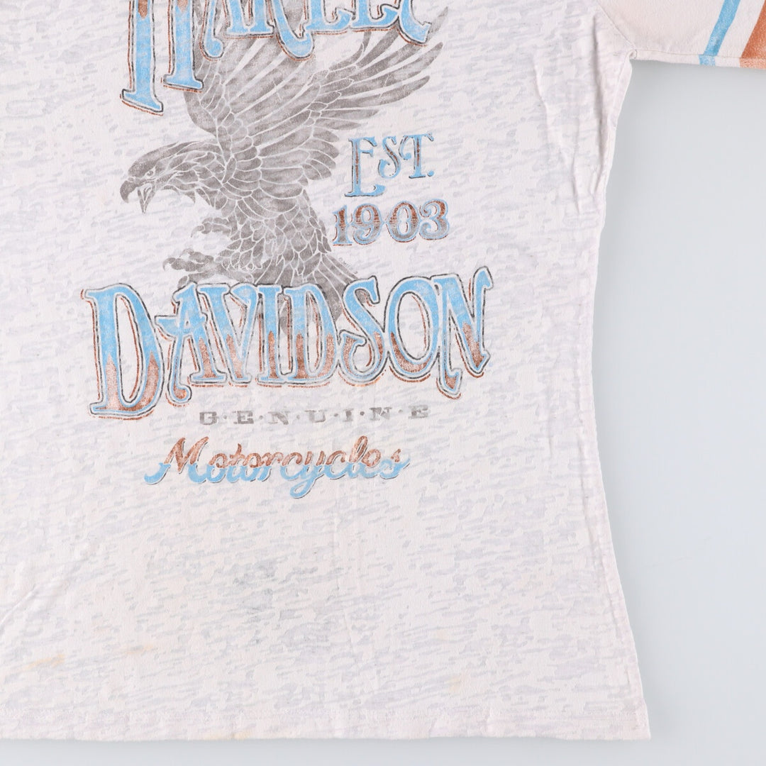 Harley-Davidson Eagle Pattern Motorcycle T-Shirt, Made in USA, Women's Size Medium cotton white type Vintage Second Hand