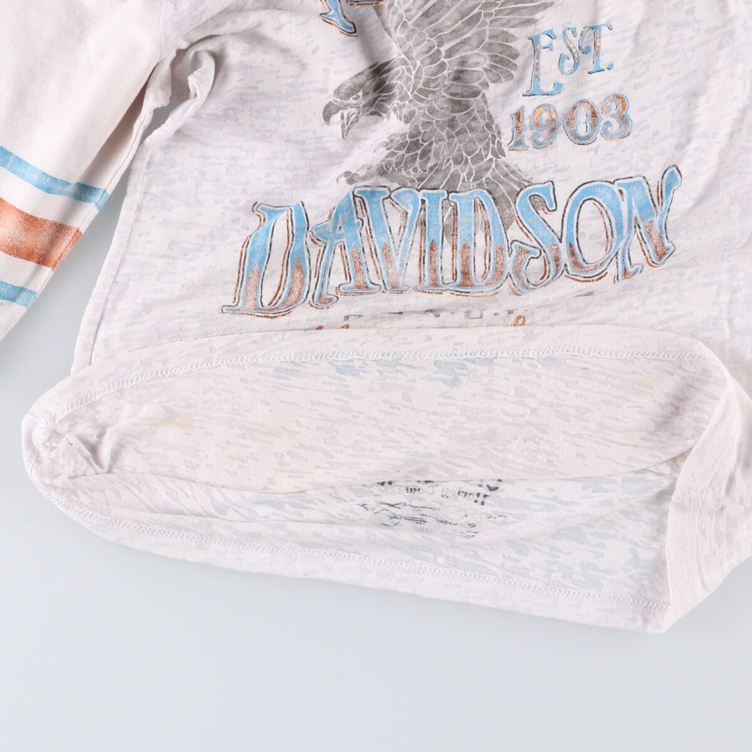 Harley-Davidson Eagle Pattern Motorcycle T-Shirt, Made in USA, Women's Size Medium cotton white type Vintage Second Hand