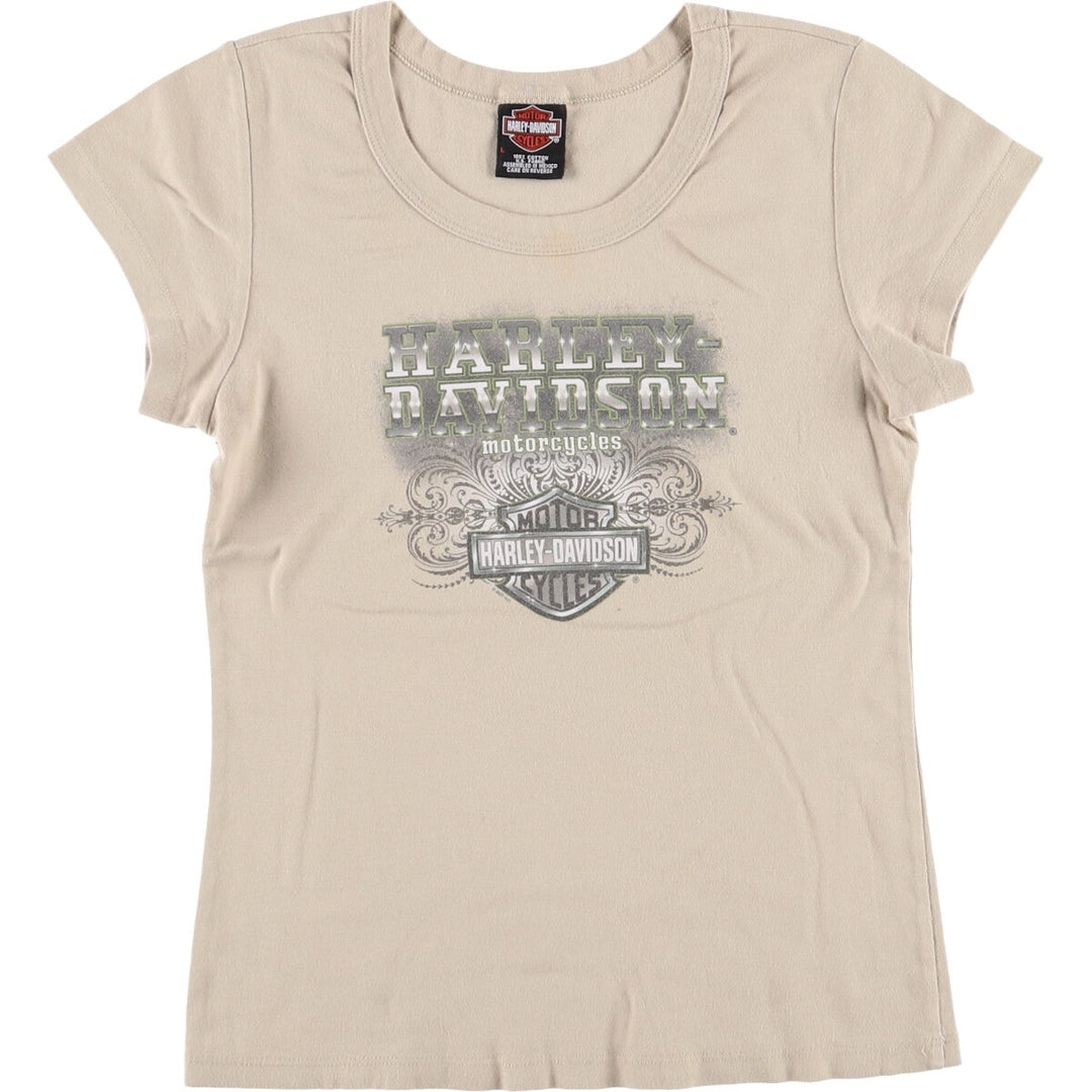 00'S Harley-Davidson Motorcycle Bike T-shirt Women's L size cotton Khaki type sage green Vintage Second Hand