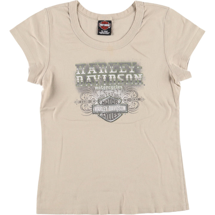 00'S Harley-Davidson Motorcycle Bike T-shirt Women's L size cotton Khaki type sage green Vintage Second Hand