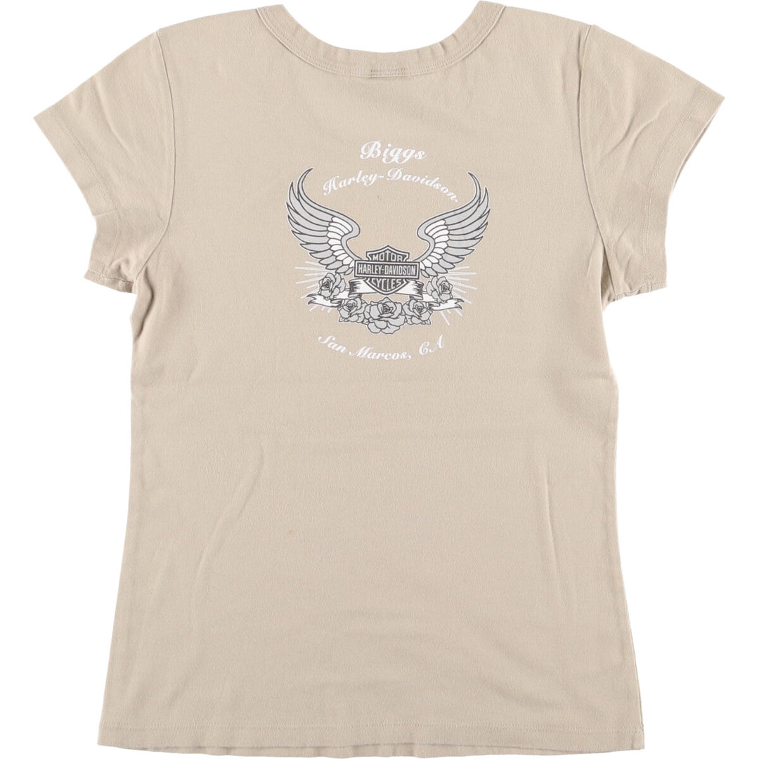 00'S Harley-Davidson Motorcycle Bike T-shirt Women's L size cotton Khaki type sage green Vintage Second Hand