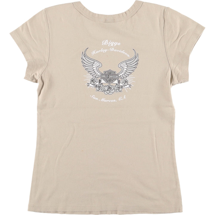 00'S Harley-Davidson Motorcycle Bike T-shirt Women's L size cotton Khaki type sage green Vintage Second Hand