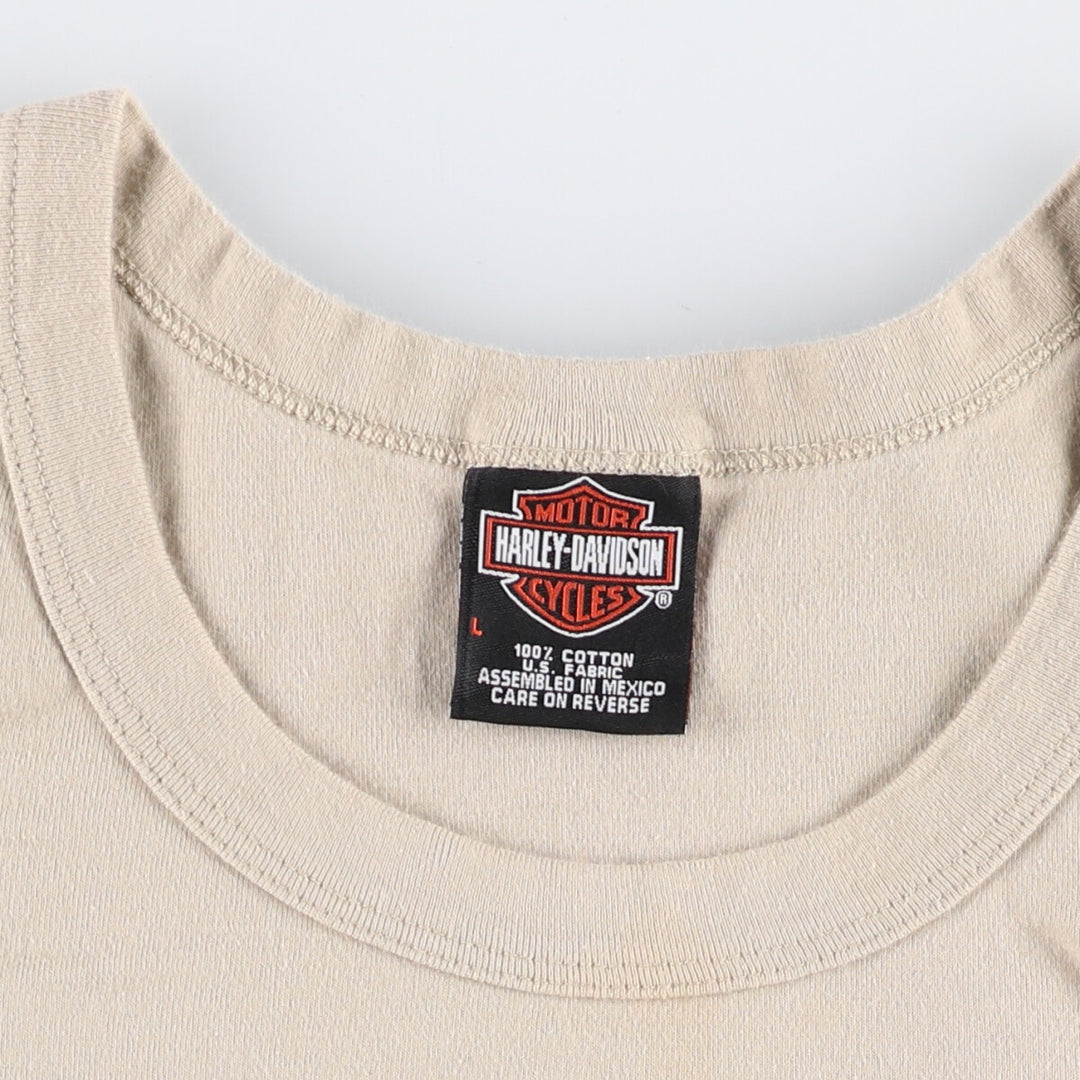 00'S Harley-Davidson Motorcycle Bike T-shirt Women's L size cotton Khaki type sage green Vintage Second Hand