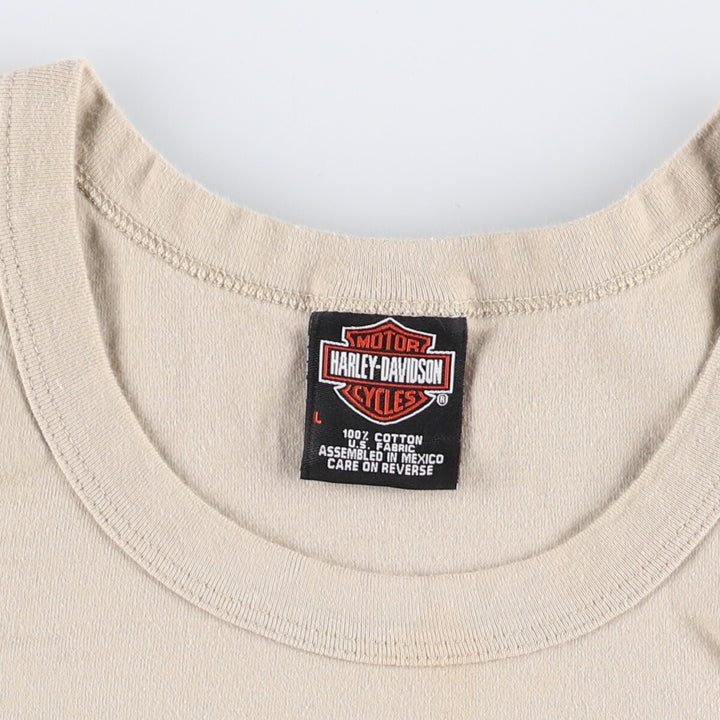 00'S Harley-Davidson Motorcycle Bike T-shirt Women's L size cotton Khaki type sage green Vintage Second Hand