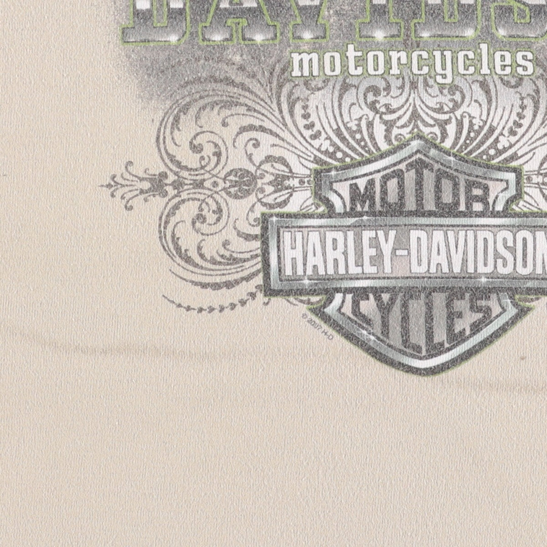 00'S Harley-Davidson Motorcycle Bike T-shirt Women's L size cotton Khaki type sage green Vintage Second Hand
