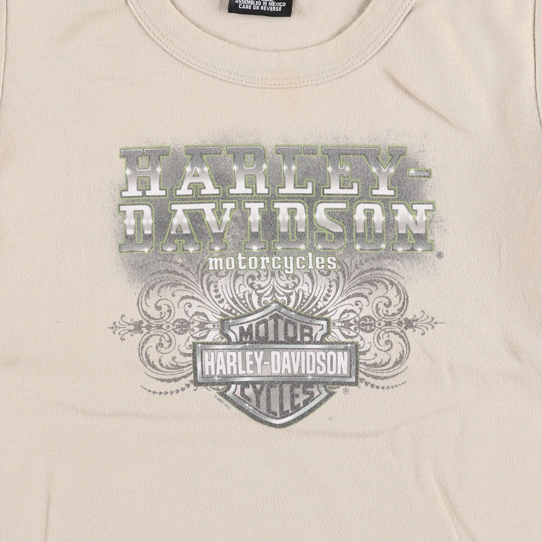 00'S Harley-Davidson Motorcycle Bike T-shirt Women's L size cotton Khaki type sage green Vintage Second Hand