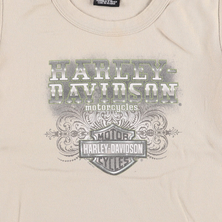 00'S Harley-Davidson Motorcycle Bike T-shirt Women's L size cotton Khaki type sage green Vintage Second Hand