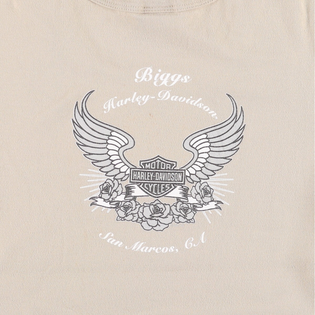00'S Harley-Davidson Motorcycle Bike T-shirt Women's L size cotton Khaki type sage green Vintage Second Hand