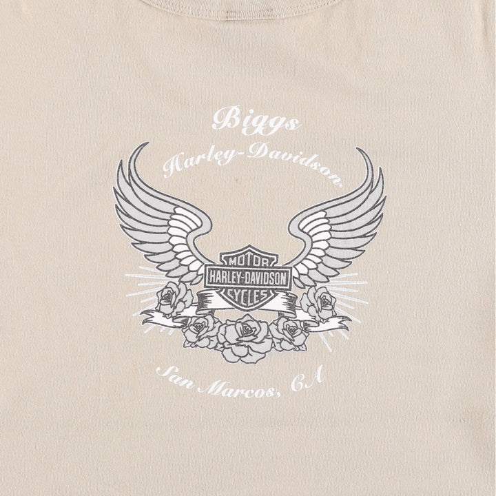 00'S Harley-Davidson Motorcycle Bike T-shirt Women's L size cotton Khaki type sage green Vintage Second Hand
