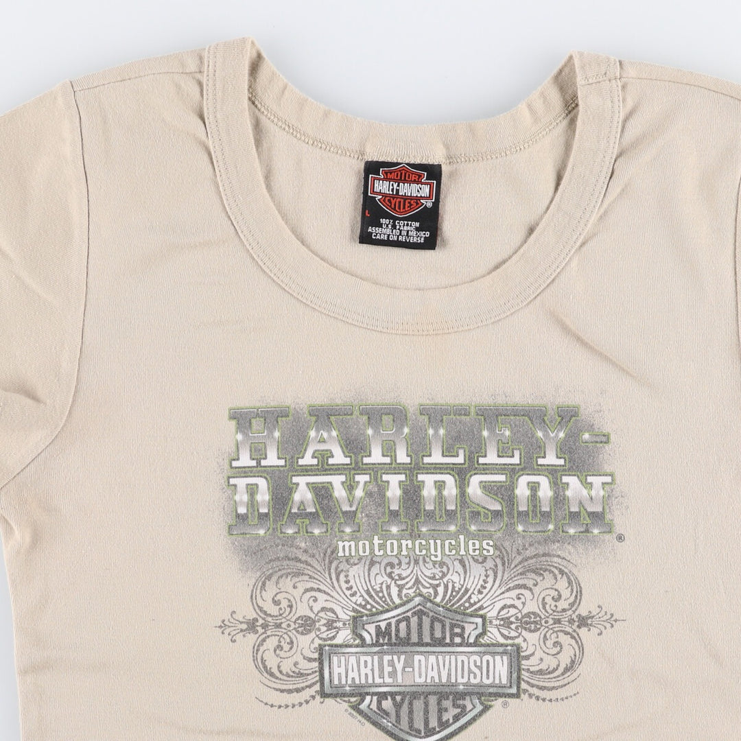 00'S Harley-Davidson Motorcycle Bike T-shirt Women's L size cotton Khaki type sage green Vintage Second Hand