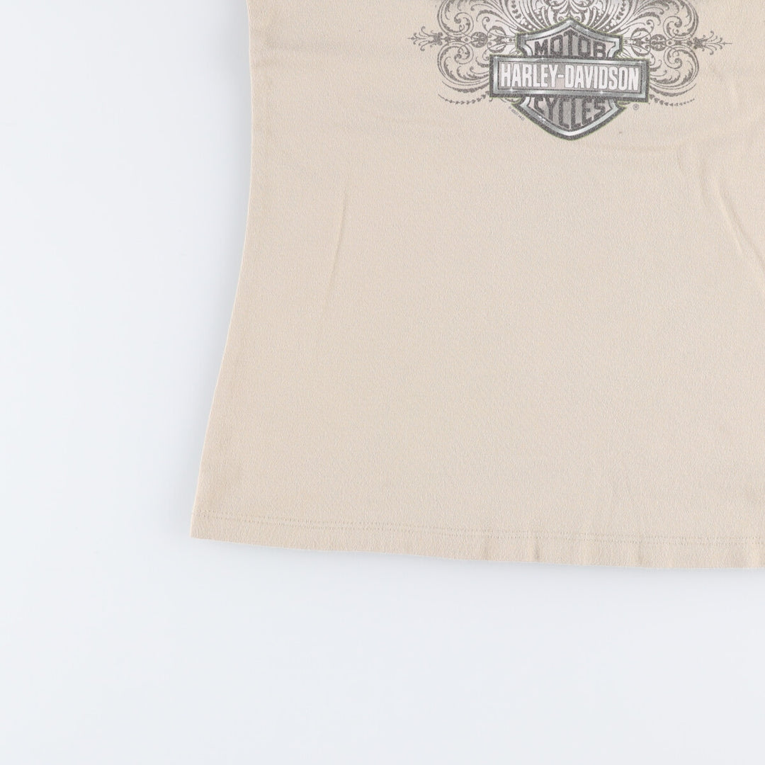 00'S Harley-Davidson Motorcycle Bike T-shirt Women's L size cotton Khaki type sage green Vintage Second Hand