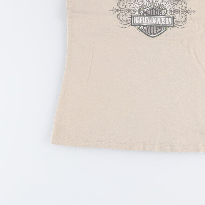 00'S Harley-Davidson Motorcycle Bike T-shirt Women's L size cotton Khaki type sage green Vintage Second Hand