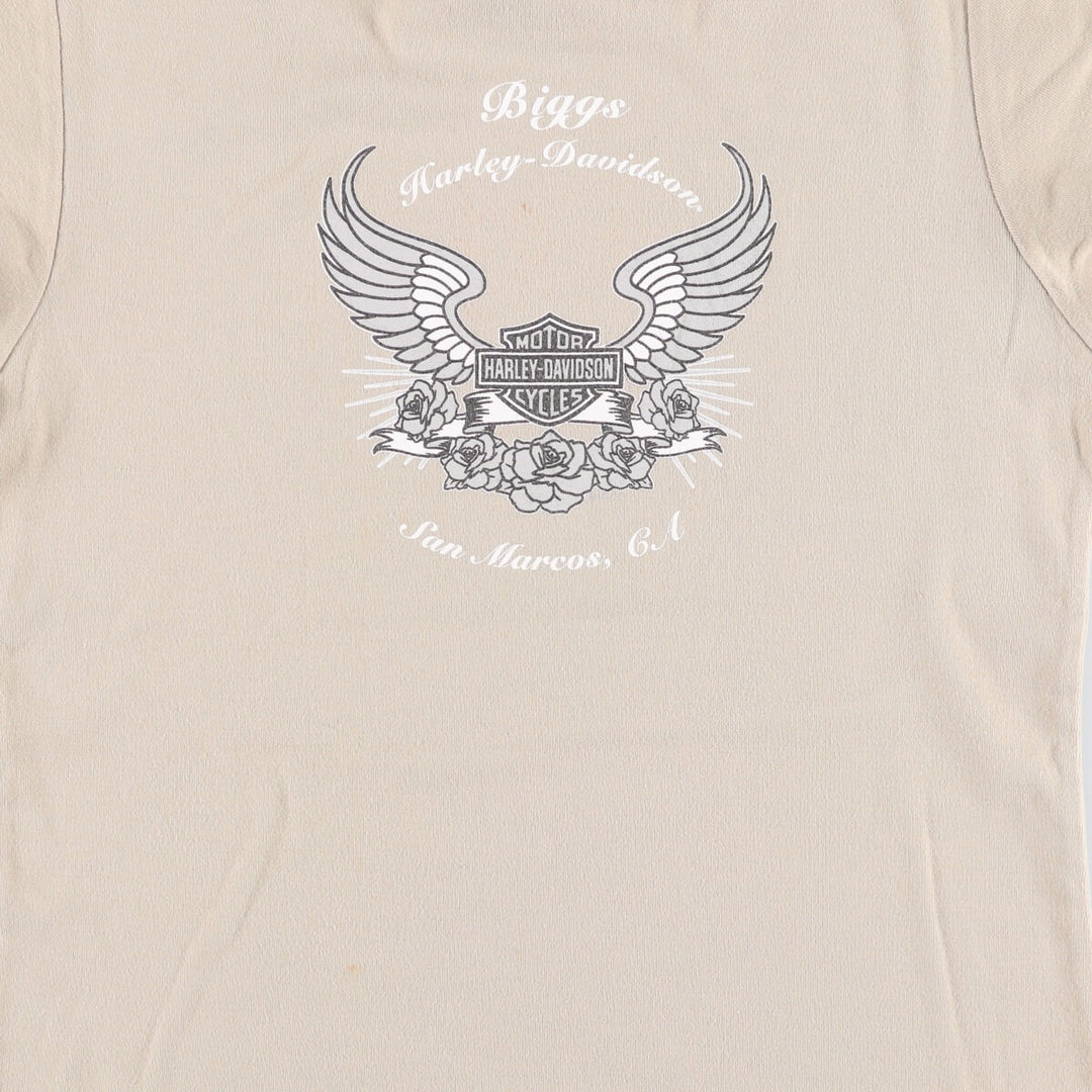 00'S Harley-Davidson Motorcycle Bike T-shirt Women's L size cotton Khaki type sage green Vintage Second Hand