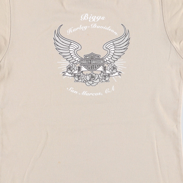 00'S Harley-Davidson Motorcycle Bike T-shirt Women's L size cotton Khaki type sage green Vintage Second Hand