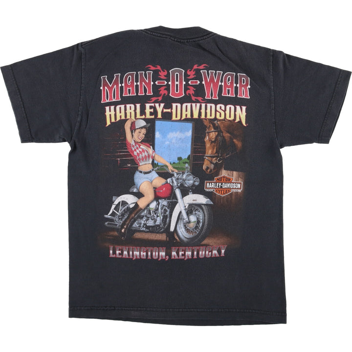 Harley-Davidson Pin-Up Girl Fire Pattern Motorcycle Bike T-Shirt, Men's Size Small cotton black type Vintage Second Hand