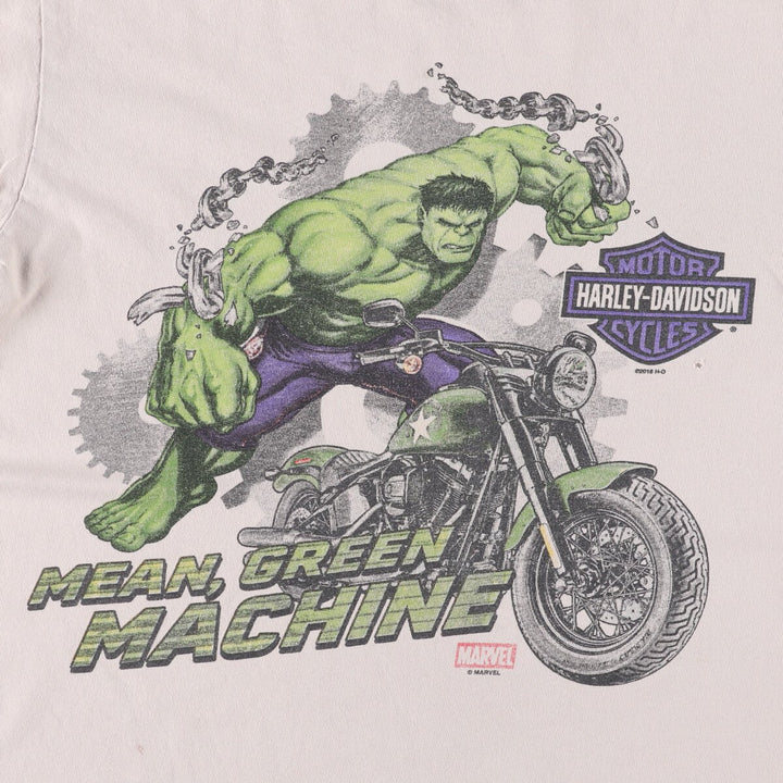 Harley-Davidson Marvel Hulk Motorcycle T-Shirt, Men's Size Small unclear Beige type Vintage Second Hand
