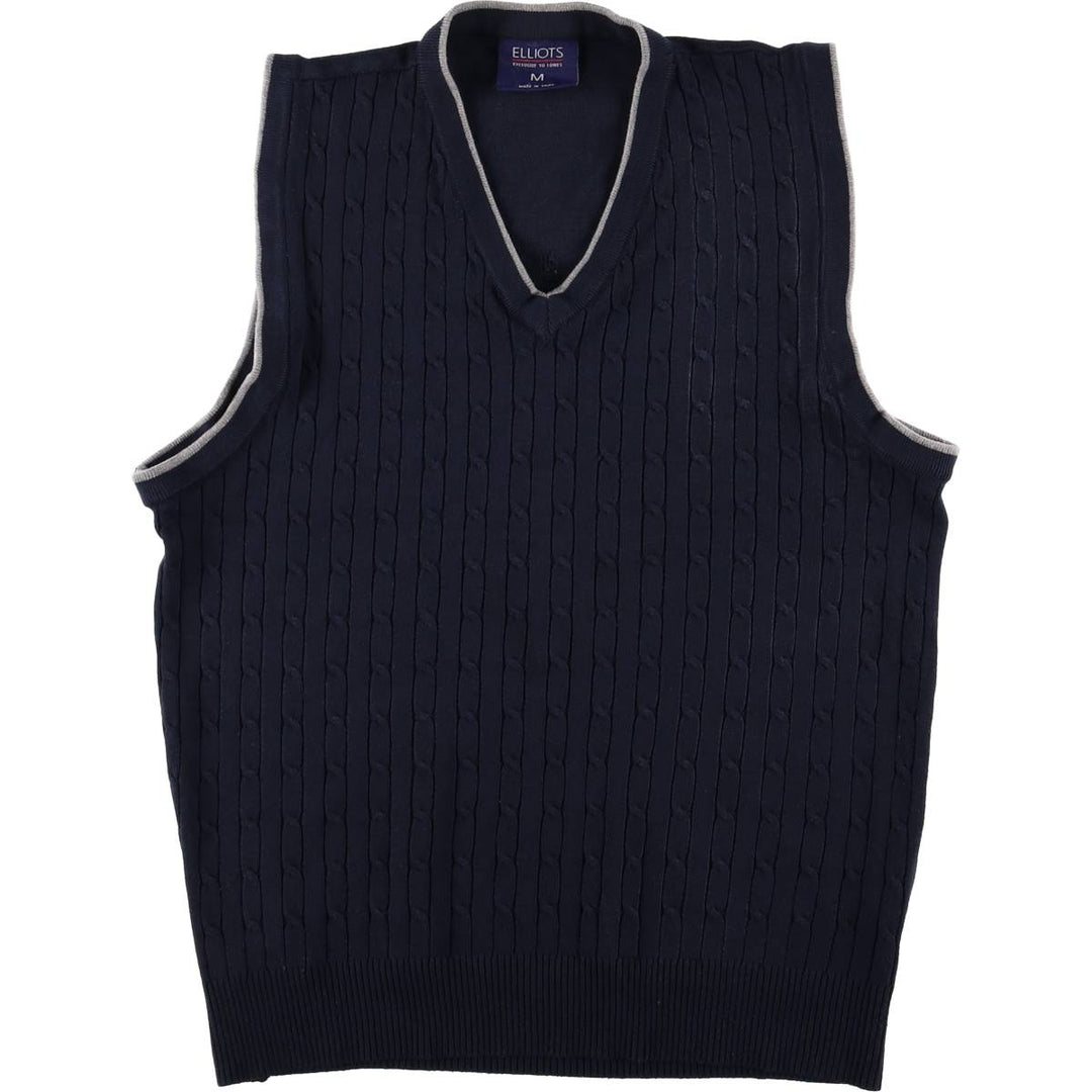 ELLIOTS V-neck knit vest, men's size M polyester navy blue type Vintage Second Hand