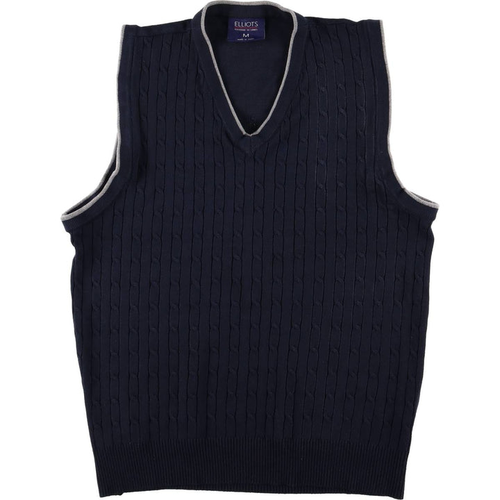 ELLIOTS V-neck knit vest, men's size M polyester navy blue type Vintage Second Hand