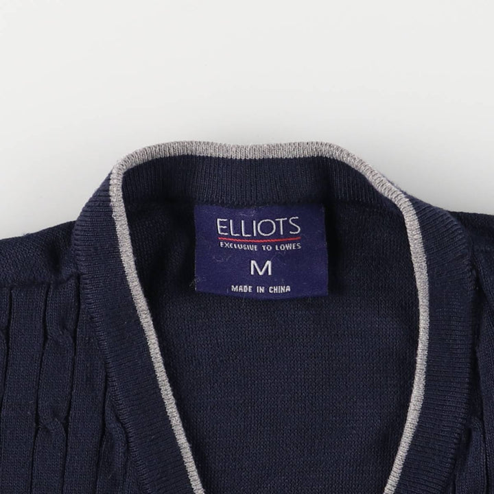 ELLIOTS V-neck knit vest, men's size M polyester navy blue type Vintage Second Hand