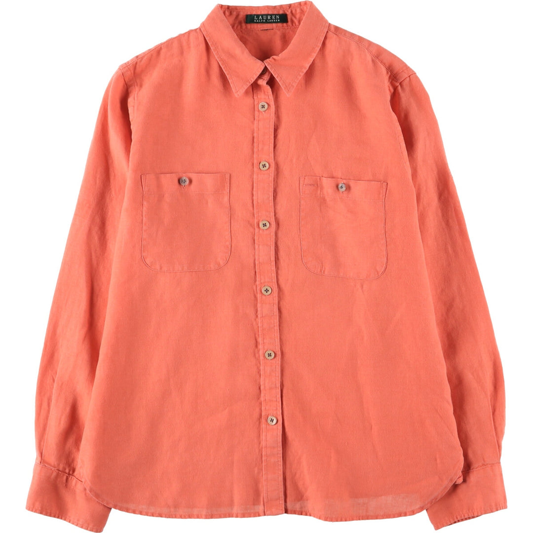 Ralph Lauren LAUREN Lauren long-sleeved shirt, women's size M unclear orange type Vintage Second Hand