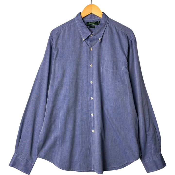 Ralph Lauren LAUREN long-sleeved button-down shirt, women's size XL cotton blue type Vintage Second Hand