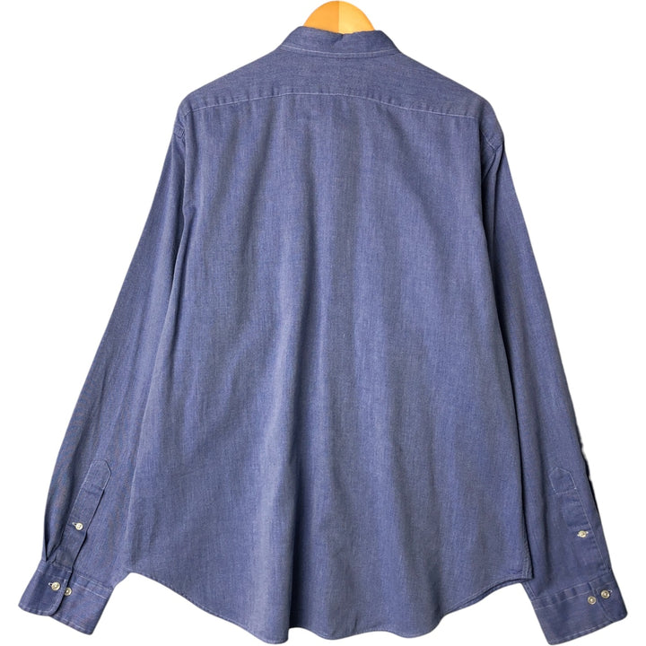 Ralph Lauren LAUREN long-sleeved button-down shirt, women's size XL cotton blue type Vintage Second Hand