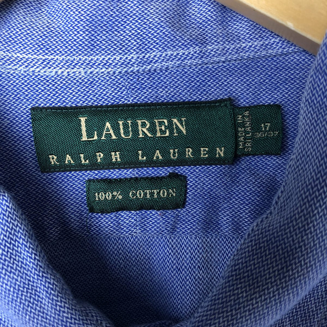 Ralph Lauren LAUREN long-sleeved button-down shirt, women's size XL cotton blue type Vintage Second Hand