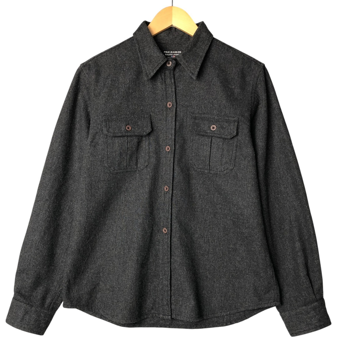 2000'S Ralph Lauren Polo Jeans Company long-sleeved poly shirt, women's size M polyester Charcoal Vintage Second Hand