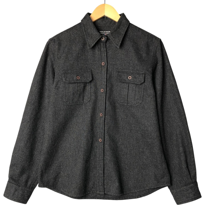 2000'S Ralph Lauren Polo Jeans Company long-sleeved poly shirt, women's size M polyester Charcoal Vintage Second Hand