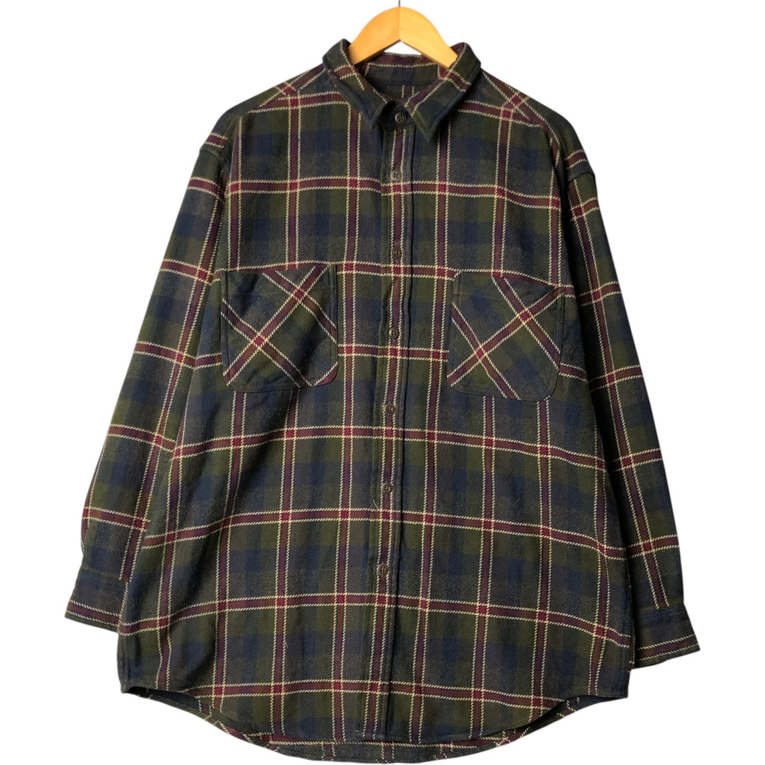 90s~00'S St. John's Bay Long Sleeve Heavy Flannel Check Shirt Men's XL Vintage cotton green type Vintage Second Hand