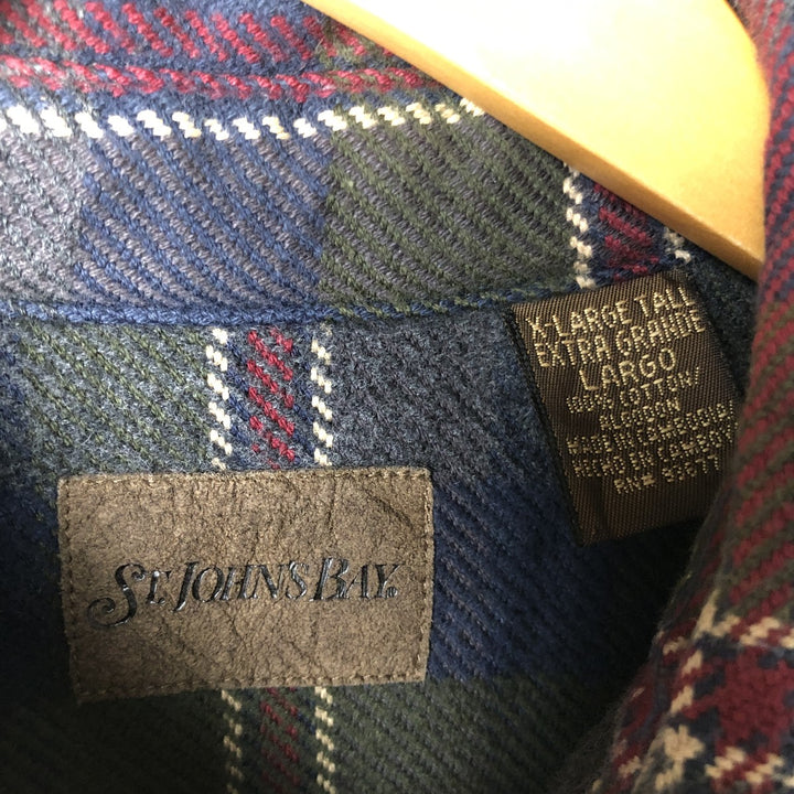 90s~00'S St. John's Bay Long Sleeve Heavy Flannel Check Shirt Men's XL Vintage cotton green type Vintage Second Hand