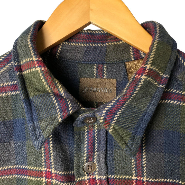90s~00'S St. John's Bay Long Sleeve Heavy Flannel Check Shirt Men's XL Vintage cotton green type Vintage Second Hand