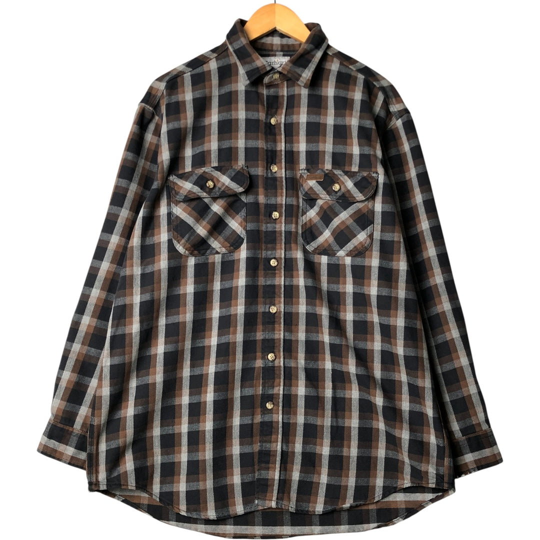 2000'S Carhartt long-sleeved flannel check shirt, men's size L cotton navy blue type Vintage Second Hand